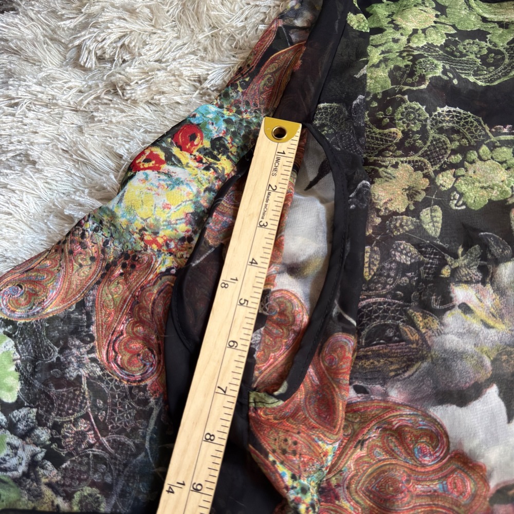 Boho Sheer Chiffon Poncho Top Womens One Size Black Floral Paisley Draped Blouse - Picture 11 of 16